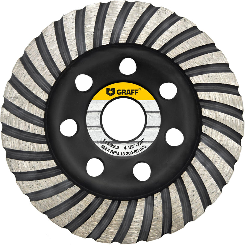 [Australia - AusPower] - GRAFF Diamond Grinding Disc 115 mm for Angle Grinders - Diamond Cup Wheel for Stone, Concrete, Tile Adhesive, Granite, Masonry - Professional Turbo Sanding Disc Diameter 115 mm - Turbo grinding wheel 