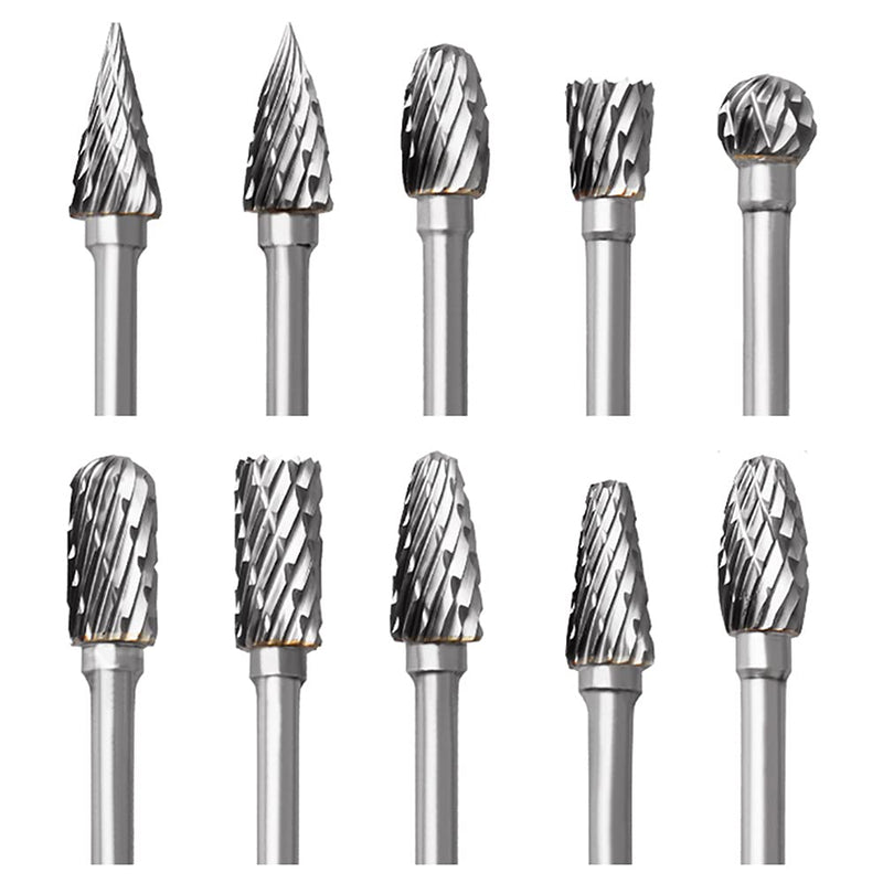 [Australia - AusPower] - Carbide Burr Set for Dremel, 10 Pieces Wood Metal Cutter with 1/8 Inch Shank for DIY Woodworking, Carving, Engraving, Drilling, Metalworking 