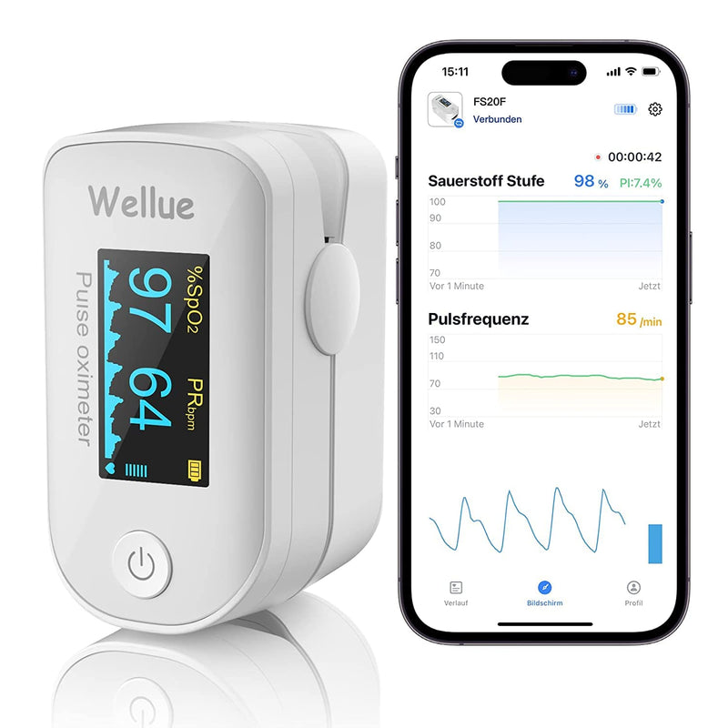 [Australia - AusPower] - Pulse Oximeter with Data Memory, Bluetooth App, Oxygen Saturation Measurement, Finger Pulse Oximeter, Oxygen Content Health Monitor, Heart Rate Monitor and SpO2 White 