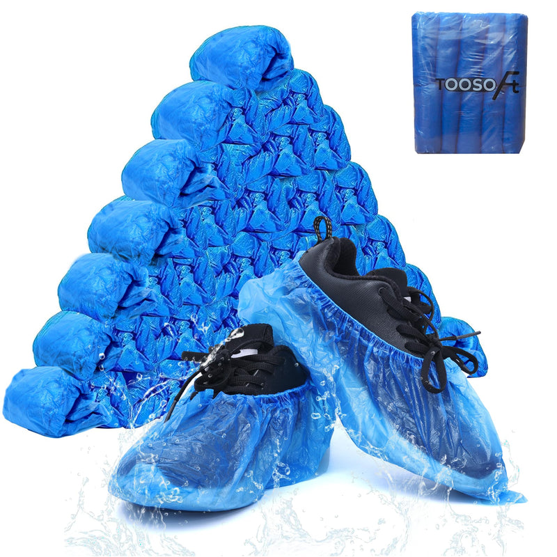 TOOSOFt Blue Disposable Plastic Shoe Covers, Large, 300 Pieces (150 Pairs) | Men's Shoe Covers - Waterproof Overshoes - CPE Non-Slip Overshoes - Universal Size Disposable Shoe Covers