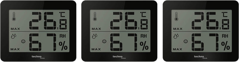 [Australia - AusPower] - Technoline WS 9450 Set of 3 Digital Thermometer Hygrometer Thermo Hygro Feel-Good Indicator Set of 3 3 x WS9450 