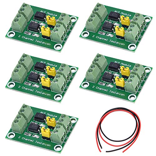 Pack of 5 PC817 2 Channel Optocoupler Insulation Board Voltage Converter 3.6-30V Driver Photoelectric Insulated Module with 24AWG Cable 2 channels