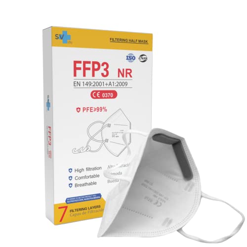 Pack of 20 7-Layer FFP3 Masks, CE Approved, High Protection, >99%, Individually Packed, Disposable - Not Reusable, Adult Size, Without Valve, White 1 piece (pack of 20)