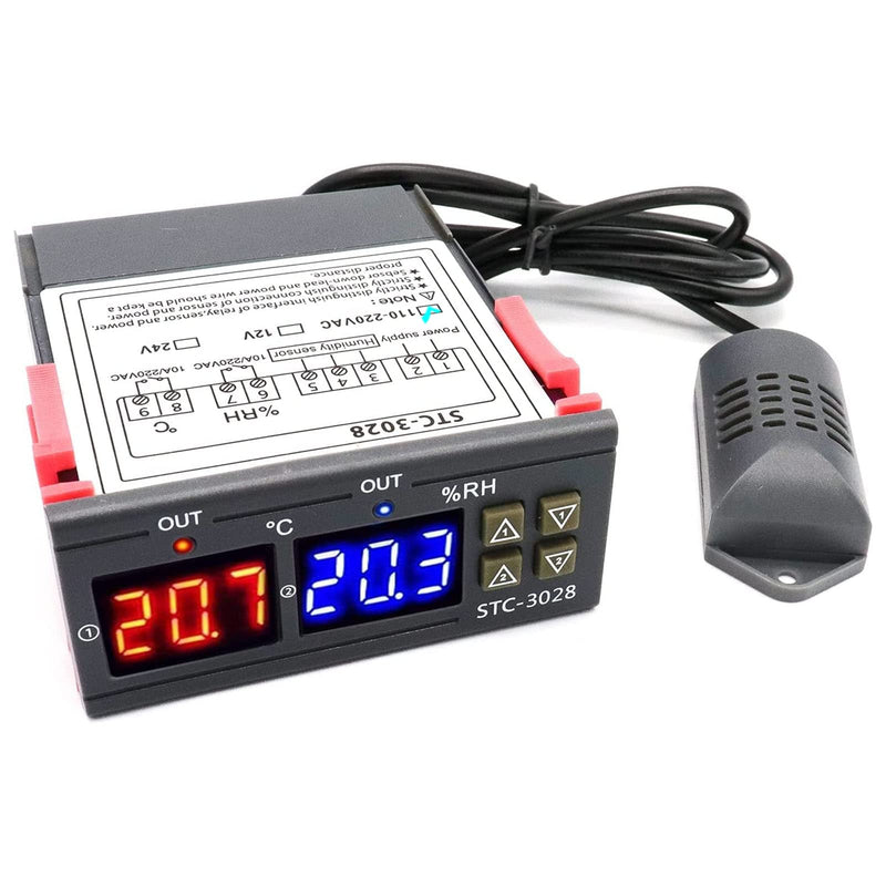 [Australia - AusPower] - RUIZHI STC-3028 Digital Temperature Humidity Controller Thermostat with Temperature Humidity Sensor Probe 10A Heating Cooling Humidifier Humidifier (110-220V) 