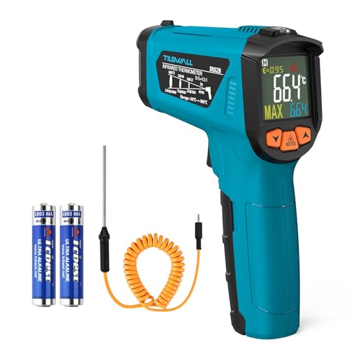 Tilswall Infrared Thermometer 50~800°C IR Digital Laser Temperature Meter | Adjustable Emissivity, LCD Display, for Cooking/Barbecue/Pizza Oven/Freezer/Industry, Not for People-W300 blue l