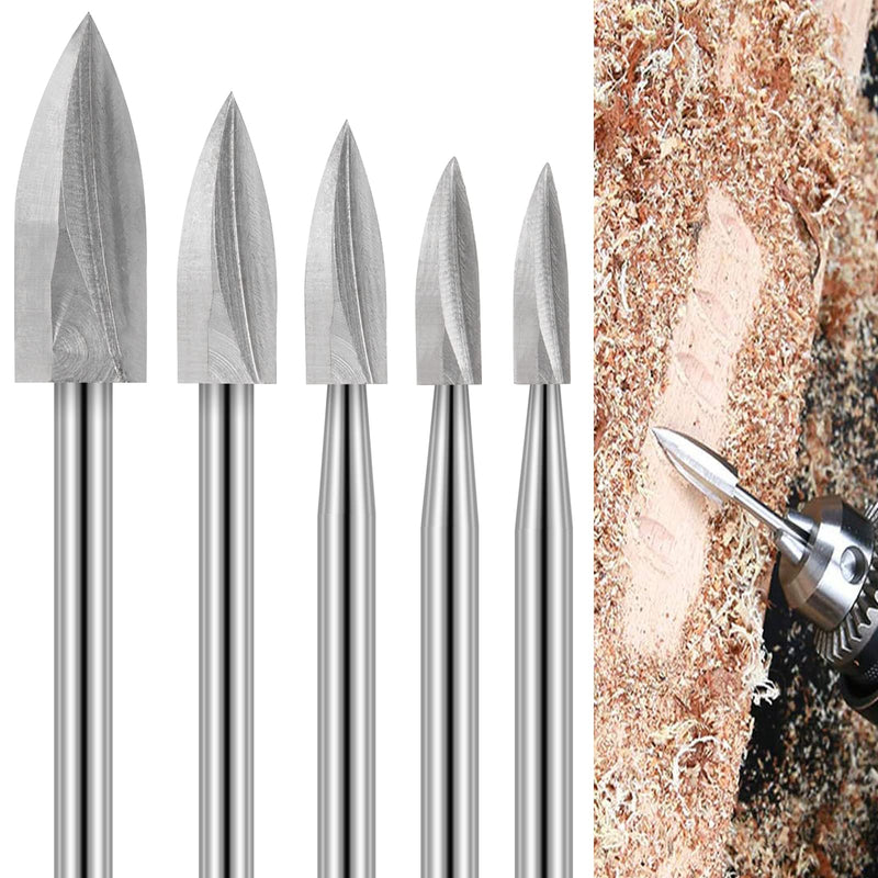[Australia - AusPower] - Wood Carving Tool, 5 Pieces HSS Engraving Tool, Wood Cutter Set for Dremel Rotary Tools Accessories with 3 mm Shank for Wood Carving, Drilling 
