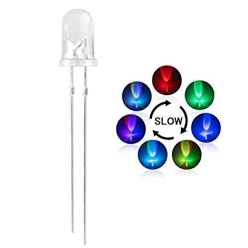 DiCuno 5 mm RGB LED Diodes, 20 mA, 3.0-3.4 V, Slow Flashing, Pack of 100 | Light-emitting diodes, for DIY, lighting projects, crafts, model making, model railways, miniatures, decoration, electronics projects, and DIY projects