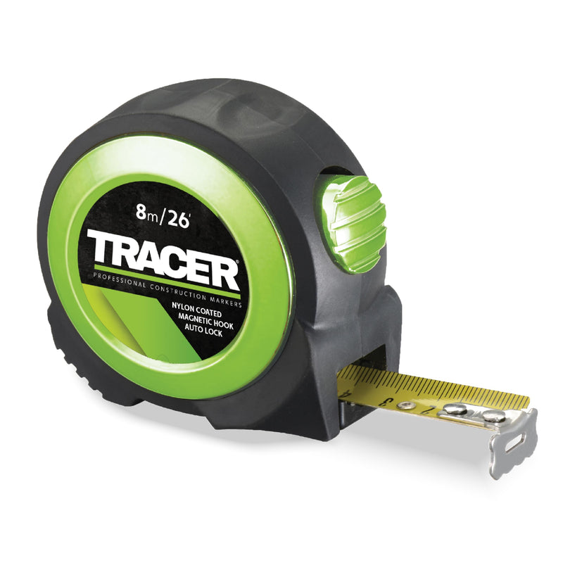 [Australia - AusPower] - TRACER 8 m Automatic Locking Tape (Nylon Coated Tape Measure with Magnetic Hook and Automatic Locking Function) 