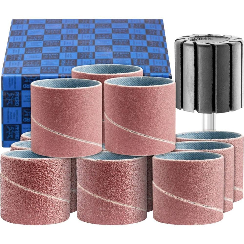 PFERD Tools 42298004 Sanding Sleeve Set, 13-Piece Corundum Diameter 30 x 30 mm A40, 60, 80, 150 Including Holder with Shaft Diameter 6 mm 30x30 mm Grit 40 - 150