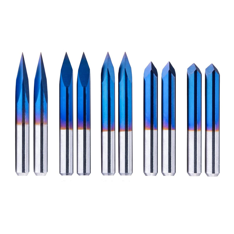 [Australia - AusPower] - Set of 10 20/30/45/60/90 Degrees 0.1 mm Engraving Cutter Set V Milling Tip in Pyramid Shape Triangular Pyramid V-bit Nano Coating for Acrylic, Wood, PVC, Engraving and Milling 20/30/45/60/90 degree x 0.1 