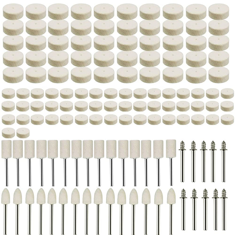 [Australia - AusPower] - Wool Felt Polishing Discs Set of 150 Felt Polishing Pad Rotary Tool with Replacement Shaft Discs for Plastic Glass Metal Jewellery Polishing Cleaning a 