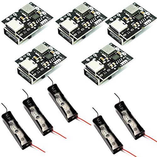 Pack of 5 5V2A Type C USB Boost Step Up Power Supply Module High Precision Lithium Battery Charging Protection Converter Boost Integrated Discharge Module with One String and Two Protection Functions