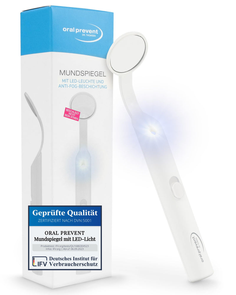 [Australia - AusPower] - ORAL-PREVENT DR. THOMSEN Mouth Mirror with LED Light - Dental Mirror for Better Dental Care - Anti-Fog Coating - Small 