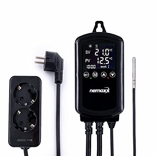 NEMAXX NTP16 Socket Thermostat 230 V (3000 W/16 A) with NTC Sensor 2 m, Heating/Cooling Mode, Weekly Program, 2 Sockets