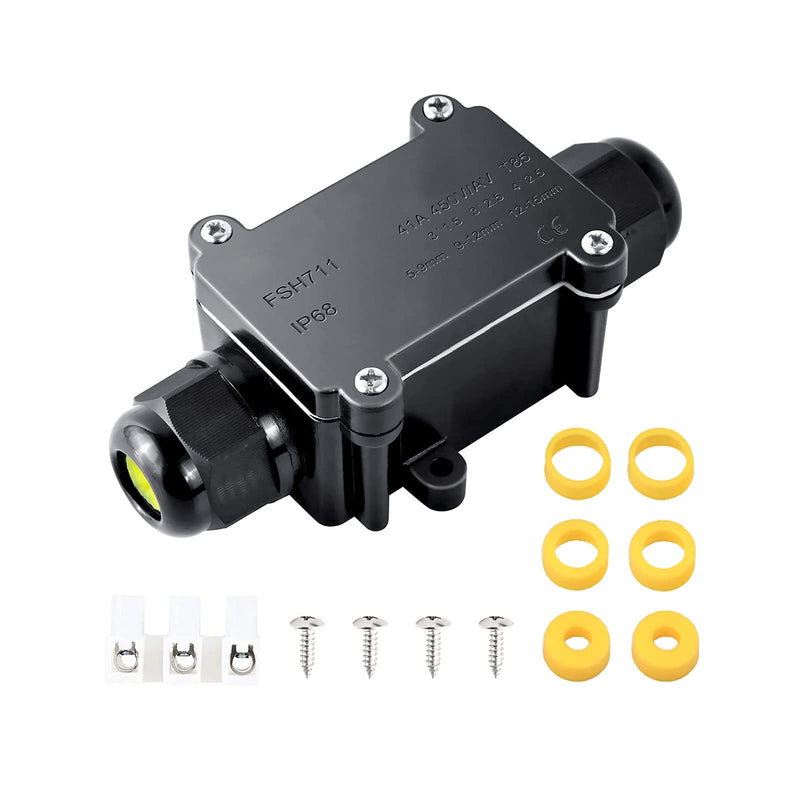[Australia - AusPower] - Elezenioc IP68 Waterproof Junction Box, 2 Way M20 Junction Box, Outdoor Waterproof for 5-15 mm External Electrical Power Cable Boxes, Cable Connector for Outdoor Junction Box, Black 