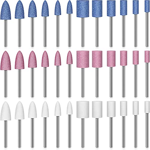 36 Pieces Shaft Abrasive Mounted Stone Disc Head Mounting Points Sanding Pins Set Sanding Discs Pieces with Plastic Box, 1/8 Inch Shank, 3 Colours, 2 Shapes, 6 Sizes