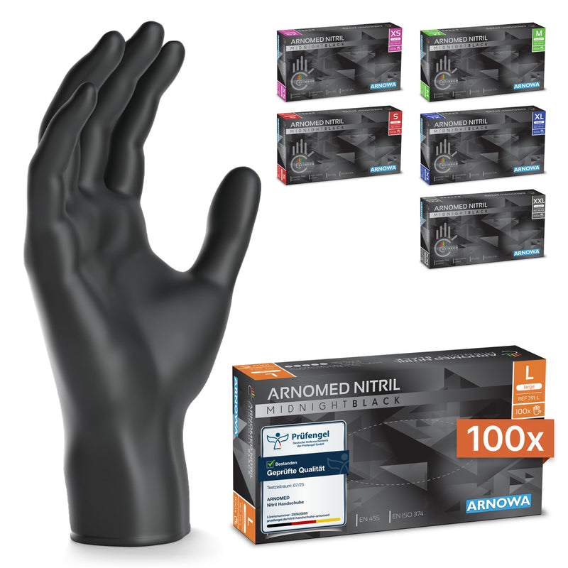 ARNOMED Disposable Gloves, Pack of 100 Black L Nitrile Gloves, Powder-Free and Latex-Free Disposable Gloves, Gloves Available in Size XS, S, M, L, XL and XXL | Disposable gloves, nitrile gloves, powder-free, rubber gloves, protective gloves, nitrile gl...