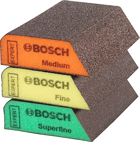 Bosch Professional 3 x Expert S470 Combi Blocks for Softwood, Sanding Sponge for Soft Wood, Paint on Wood, 69 x 97 x 26 mm, Medium / Fine / Super Fine, Hand Sanding Accessories Multicolor Mittel / Fein / Superfein