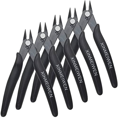Pack of 5 Small Side Cutters, Mini Wire Cutter, Electronic Cable Cutter, 125 mm Cutting Pliers, for Model Making, Fine Lines, Black 5Pack