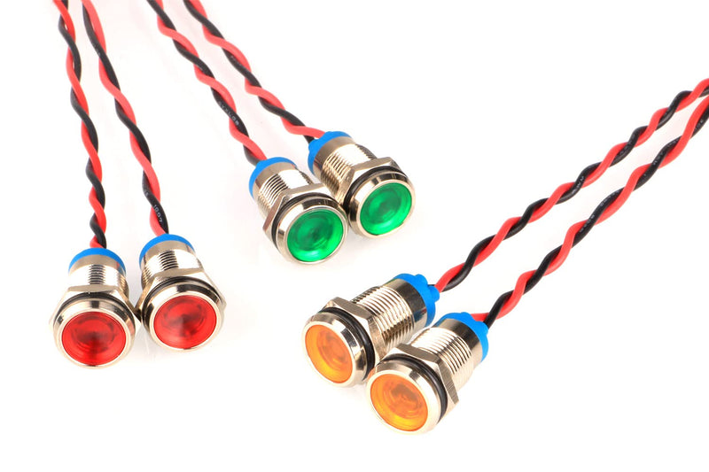GUUZI 6pcs 220V-230V AC 10mm LED Panel Pilot Dash Warning Light Indicator Light Lamp Pilot Dash Bulbs Directional (Red/Yellow/Green) Red/Yellow/Green.