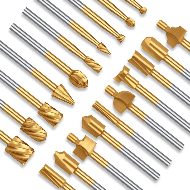 [Australia - AusPower] - EEEKit 20 Piece Wood Carving Drill Bit Set, HSS Rotary Burr Milling Cutter Wood for Rotary Tool with 3 mm Shank 
