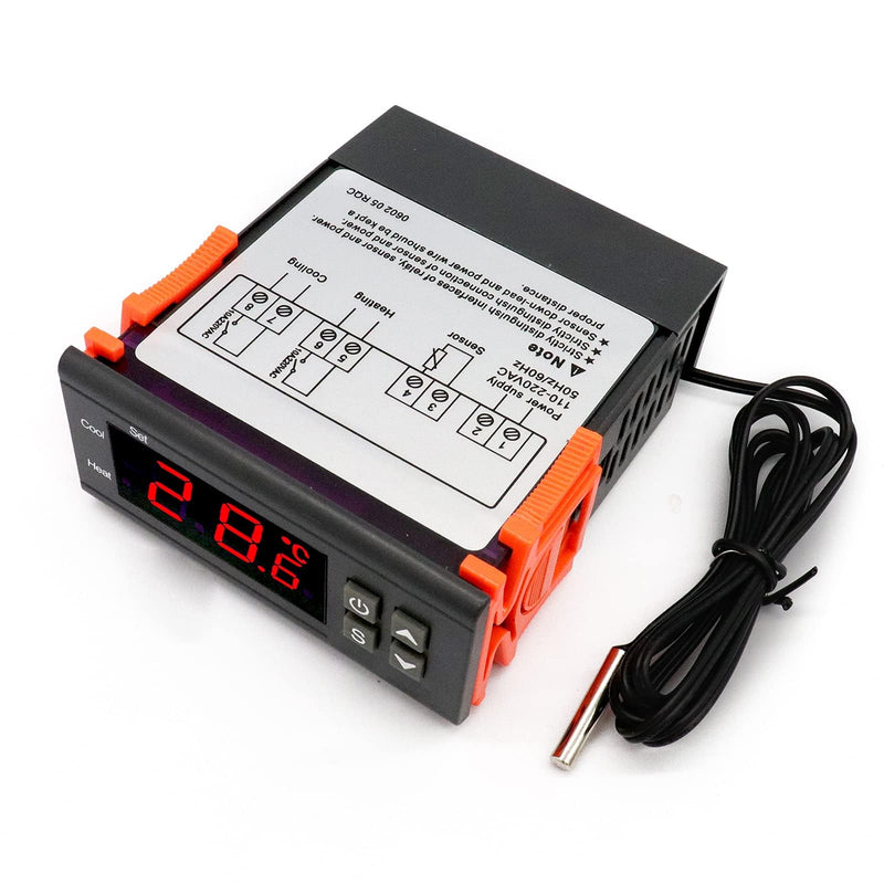 RUIZHI Digital Temperature Controller DC 110-220V 10A Digital Thermostat with Temperature Sensor Probe for Aquarium
