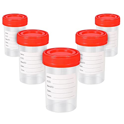 Pack of 5 Sample Containers Bottle 60 ml Sample Container Transparent Sample Bottle Urine Container with Secure Screw Lids Suitable for Experiments, Storage