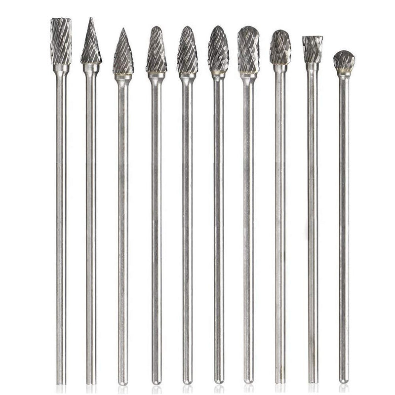 [Australia - AusPower] - Mesee 10 Piece Rotary Burr Set, Tungsten Steel Burr, Rasp Set, Carbide Burr, Woodworking Grinding Head, Rotary Tool Tungsten Steel Grinder for Carving, Engraving, Drilling, 100 mm 