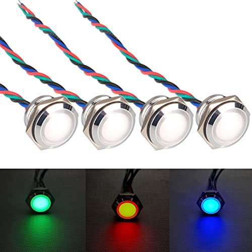 GUUZI 4pcs 12V-24V RGB Triple (Red Green Blue) Metal LED Indicator Light 16 mm Waterproof Signal Lamp with Cable Red/Blue/Green - 16mm