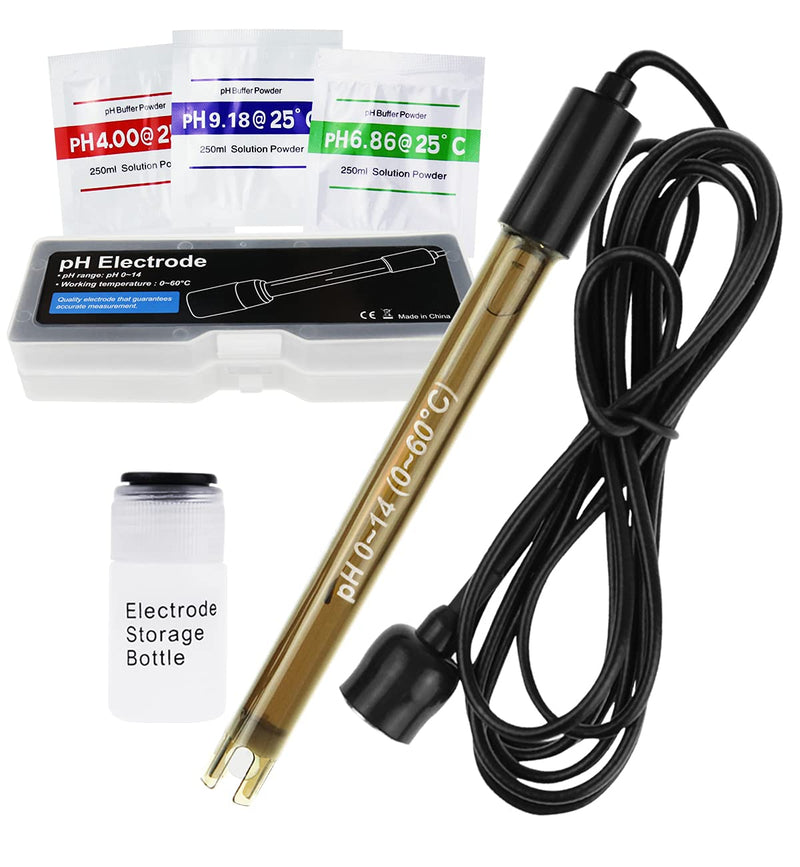 High Accuracy Combination pH Electrode for Continuous pH Monitoring, 0-14 pH Probe with 200 cm Long BNC Connection Cable & Calibration Powder Replacement Kit 200 cm cable