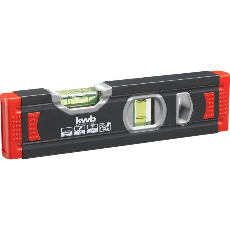 kwb Mini Aluminum Spirit Level 20 cm | 1mm/m Accuracy | Precision Ground | Secured Level | Rubber Shock Guard Single