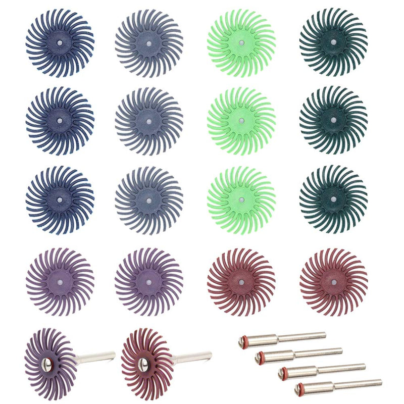 Mesee 18-Piece 25 mm Mixed Grit Detail Sanding Brush Set, Grinding Brush Gap Polishing Disc Assortment Kit, Radial Bristle Disc Set for Rotating Tools Deburring Polishing, 80/120/220/400/600/1000
