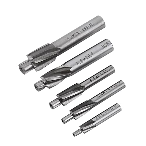 5 Pieces Countersink End Mill HSS-AL M3 M4 M5 M6 M8 4 Countersink Flutes Countersink End Mill Slot Drill Bit for Milling Copper, Aluminium, Steel, Cast Iron