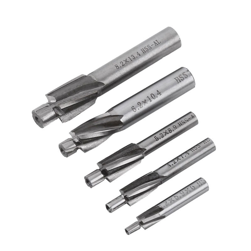 [Australia - AusPower] - 5 Pieces Countersink End Mills, HSS-AL M3 M4 M5 M6 M8 4 Tap Countersink End Mill Slot Drill for Milling Copper, Aluminium, Steel, Cast Iron 
