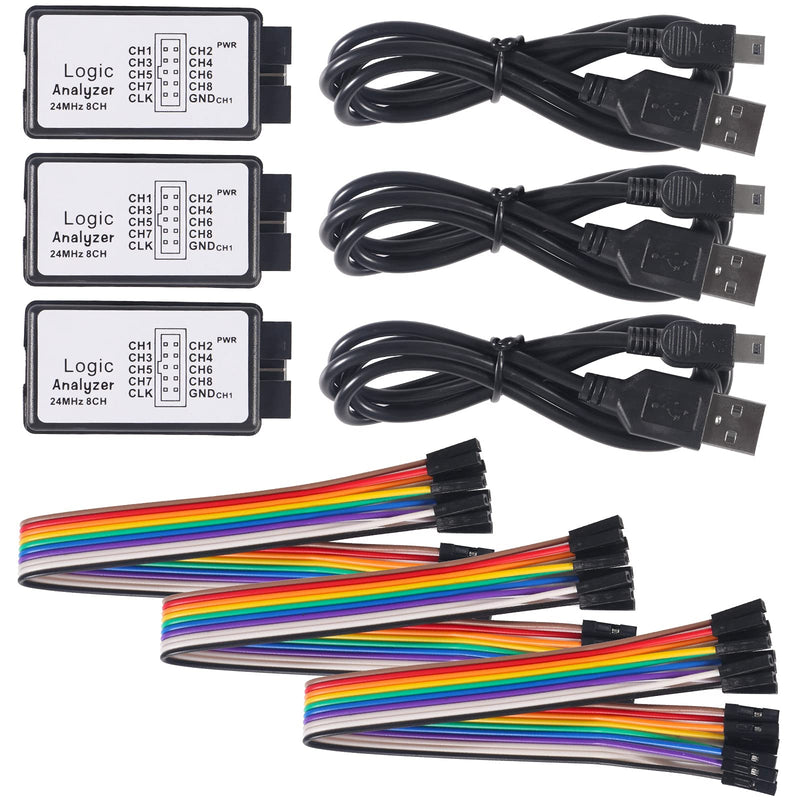 3pcs USB Logic Analyzer Device with USB Cable 5MHz 24MHz 8CH 8 Channel UART IIC SPI Debug Logic Analyzer Professional Microcontroller Device Network Analysis Set for Arduino FPGA ARM M100 SCM
