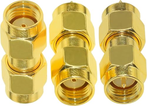 Tuolnk Set of 3 Coaxial Connectors SMA Male to RPSMA Male Coaxial RF Adapter Straight RF Coaxial Connection for Wireless Extension Cable Router Pack of 3 SMA male to RPSMA male