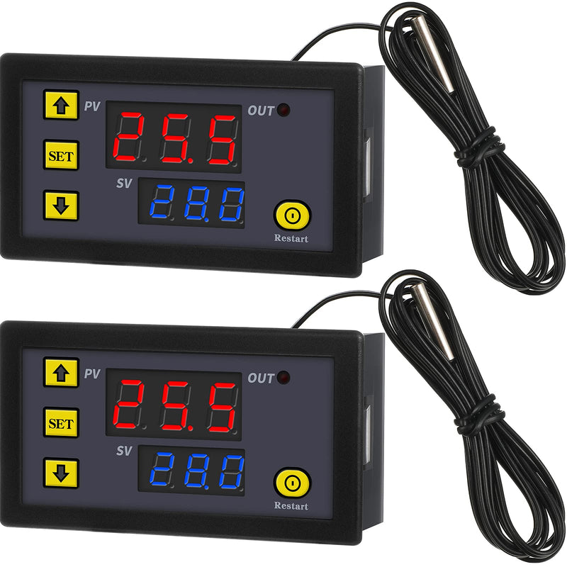 [Australia - AusPower] - Frienda W3230 LCD Digital Thermostat DC 12V 20A Temperature Controller Meter Temperature Switch -50-110 Degrees Celsius with Temperature Sensor High Temperature Alarm LED Display (Pack of 2) 