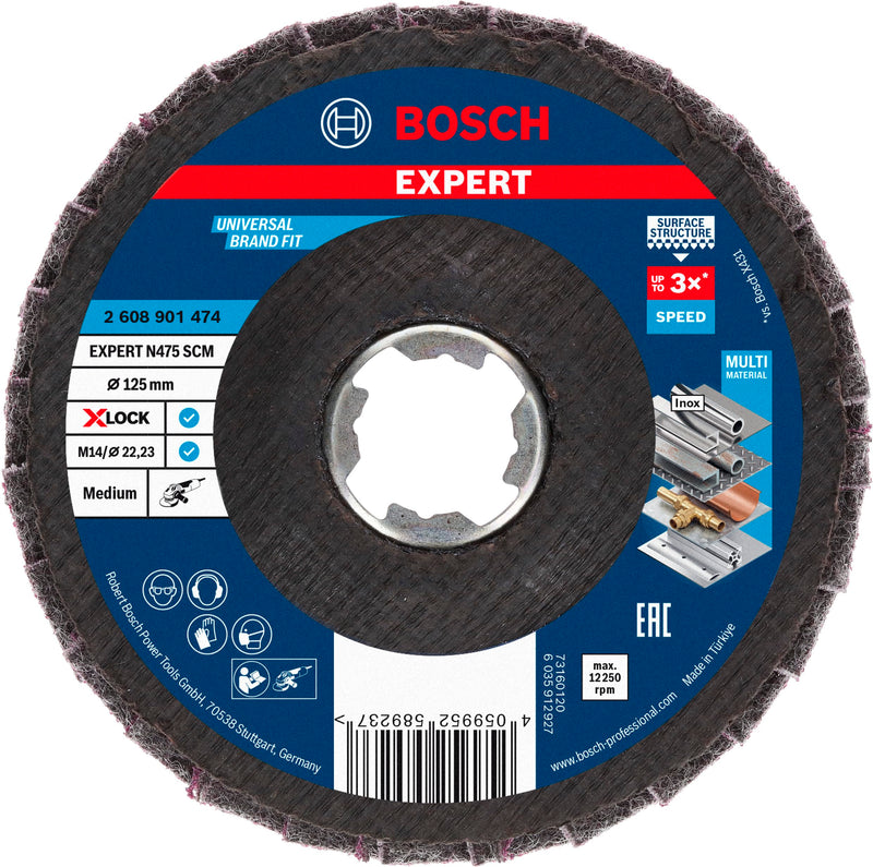 [Australia - AusPower] - Bosch Professional 1 x EXPERT N475 SCM X-LOCK Fächerschleifscheibe (zum Veredeln von Metalloberflächen, Ø 125 mm, mittel, Zubehör Winkelschleifer) Medium 