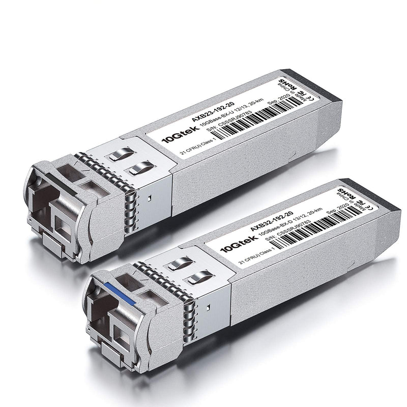 10Gtek a Pair of 10Gb SFP+ Bidi Transceiver, 10GBase-BIDI 1270nm/1330nm SMF, up to 20km, Compatible with Cisco SFP-10G-BXD-I/SFP-10G-BXU-I, Ubiquiti UniFi, Mikrotik, Netgear, Open Switch 6) 10G-Bidi: 20km 2