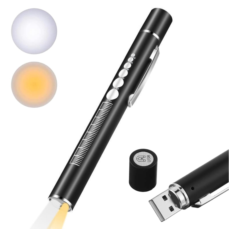 Pupil Light Emergency Service, Diagnostic Light Medicine with Measuring Scale, USB Rechargeable Pen Lamp with White and Yellow Dual Light, for Doctor Nursing
