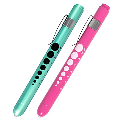 Medical Diagnostic Penlight, Pupil Light, Mini Reusable LED Pen Torch, Torch, Doctor Nurse, Emergency Pen Light with Engraving Gauge and Linea (Pink+Green) Pink + Green