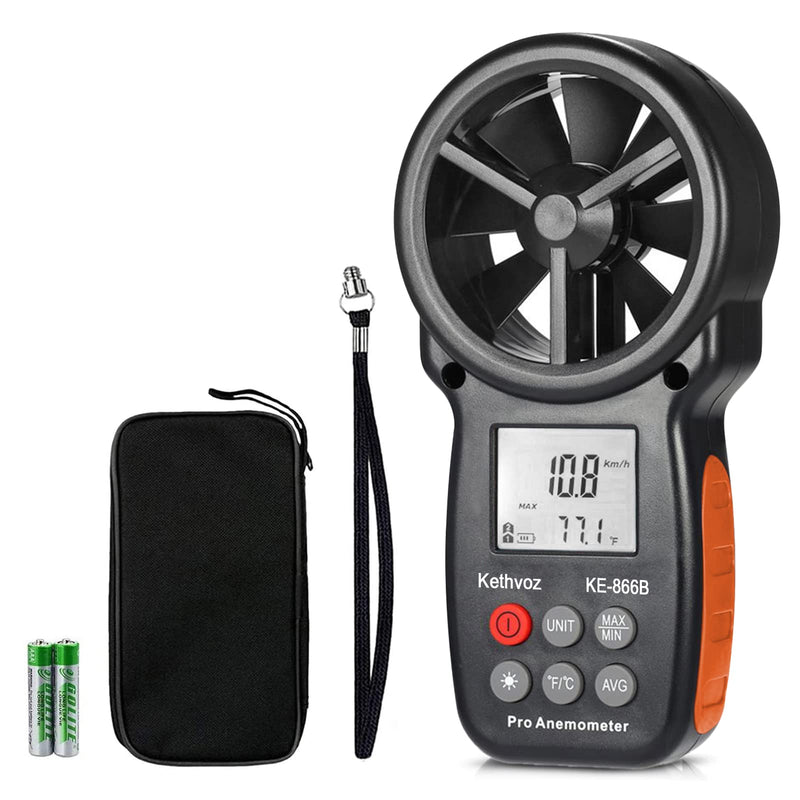 Digital Wind Gauge Wind Meter, Kethvoz Hand Anemometer Sensor with Windchill Indicator Measure Wind Speed Wind Temperature ℃/℉, Wind Speed Meter for Ventilation System/Boat Sailing/Climbing Digital anemometer KE-866B