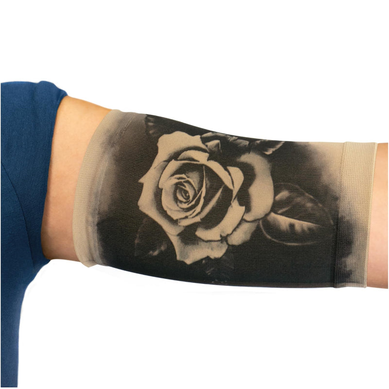 Picc Line Microfibre Coverpicc Arm Catheter Masking Tape Made of Breathable Design Fabric, Arm Sleeve Ideal for PICCs, Blood Glucose Monitor and Tattoo Cover, Black Rose, Size M Unit size