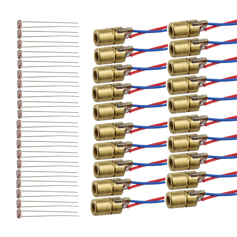 20pcs Laser Diode Red Laser Module 20pcs GL5539 Photoresistor | 5539 Photo Resistor, Laser Dot Diode Module 650nm 5V, Light Resistor 5mm for Arduino