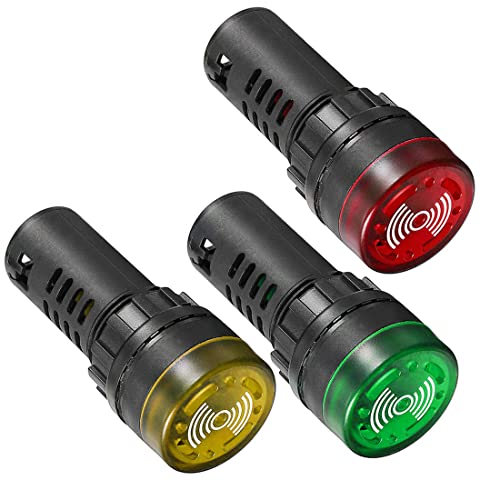 Gebildet 3 x Indicator Light with Summer AC 230 V, 22 mm Panel Mount Flashing Alarm, for Electric Control Panel, HVAC, DIY Projects (Red/Yellow/Green) 22mm 230V-multi-colored