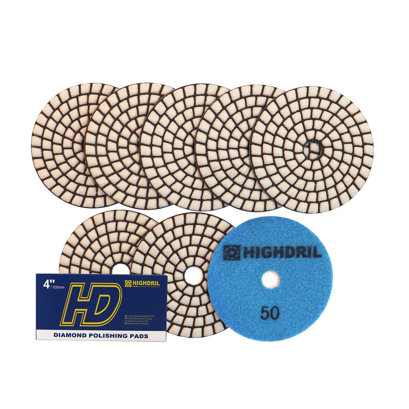 [Australia - AusPower] - HIGHDRIL Dry Diamond Polishing Discs - Pack of 8 #50 Diamond Polishing Pads for Granite Stone Marble Floor Grinder or Polisher Diameter 4 Inches / 100 mm 100mm 