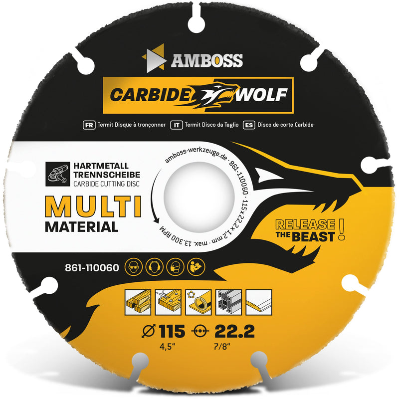 [Australia - AusPower] - Anvil Carbide Wolf Diameter 115 mm - Multi Carbide Cutting Disc for Angle Grinder (Flex, Bosch etc.) - Wood (with Nails), Plastic, Plaster - Wood Cutting Disc, Universal Saw Blade, Speed Cutter Ø 115 mm 
