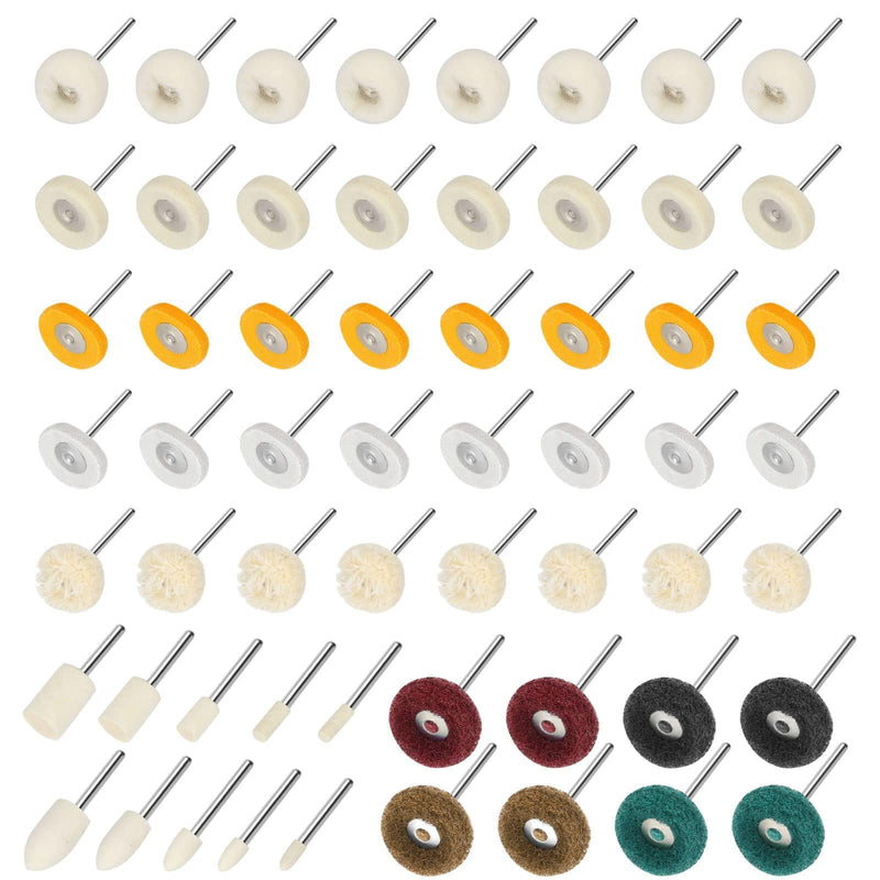 EEEKit Pack of 58 25 mm Abrasive Polishing Discs with 1/8 Inch (3 mm) Shaft Polishing Disc, Wool Felt Mounted Mandrel, Mini Brush Polishing Set for Rotary Tools