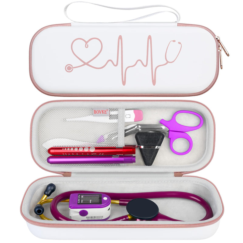 BOVKE Stethoscope Bag for 3M Littmann Classic III, Lightweight II S.E, Cardiology IV, MDF Acoustica Lightweight Stethoscopes - Extra Bag Suitable for Medical Accessories, White Rose Gold (Case Only)