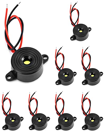 QWORK 8pcs Electronic Buzzer 3-24V Active Buzzer 87dB Buzzer Alarm Piezo Cable Length 100mm 3-24 V